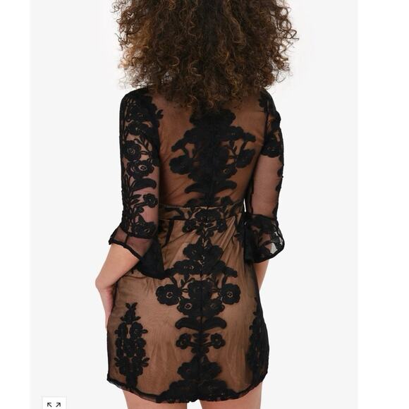 For Love and Lemons black lace dress plunge neck sheer small EUC - Picture 2 of 4
